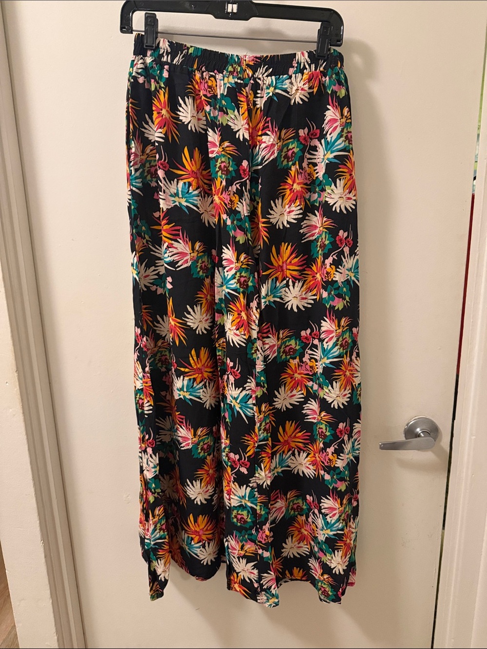 Mahina Black Tropical Floral Wide Leg Pants